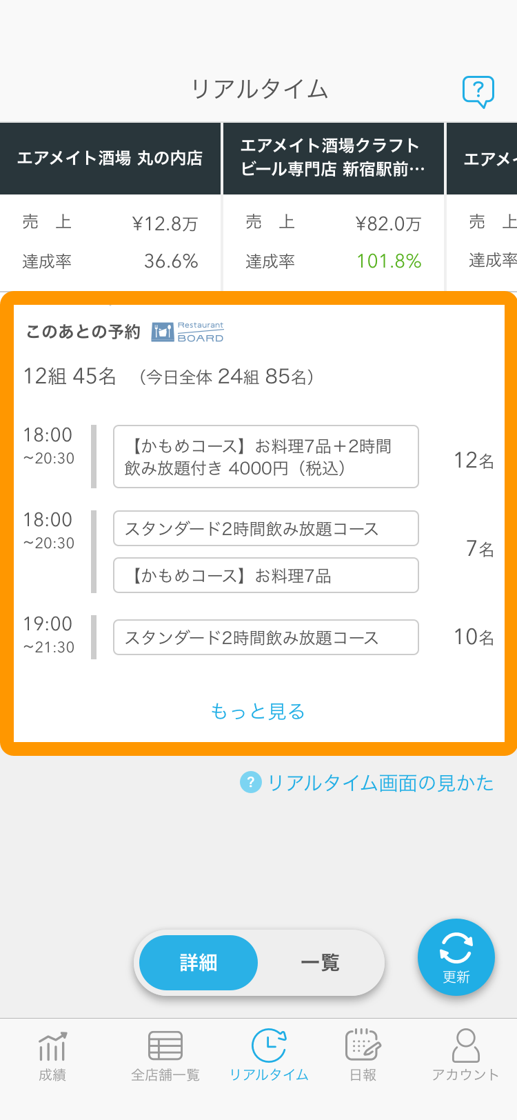 06 Airメイト スマートフォン版 リアルタイム 詳細 レストランボード