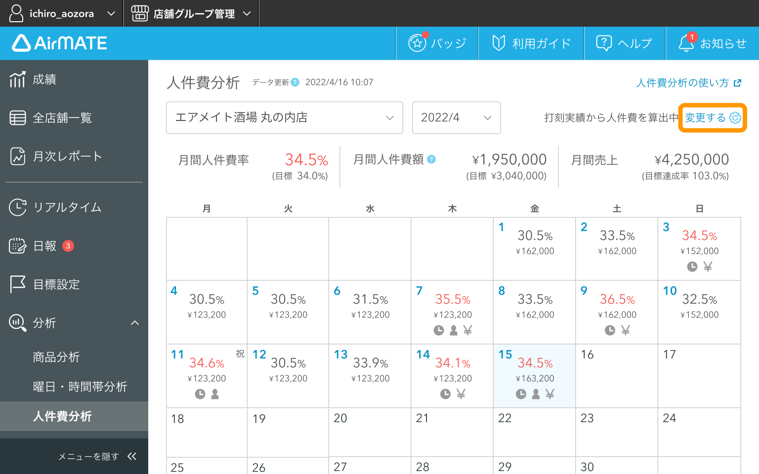 Airメイト Web版 人件費分析