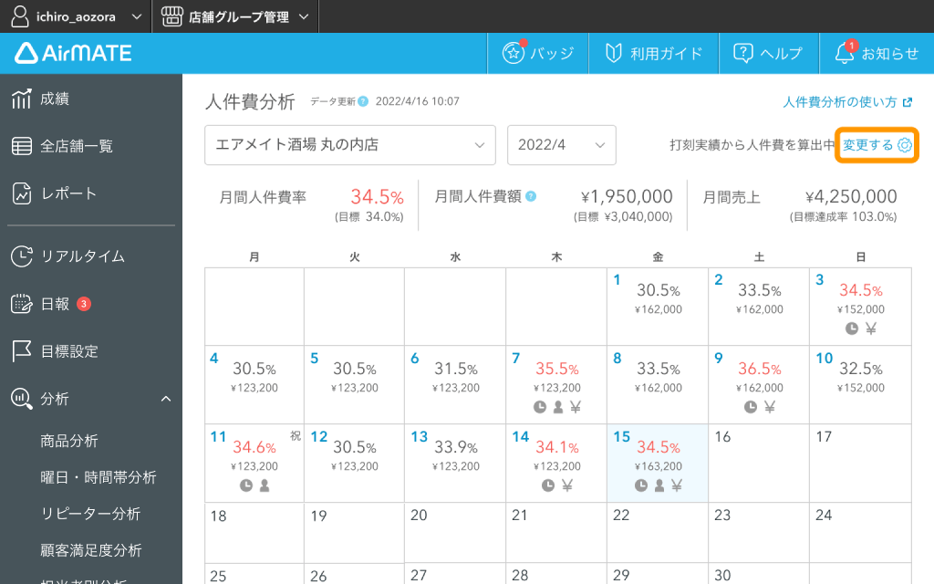 Airメイト Web版 人件費分析